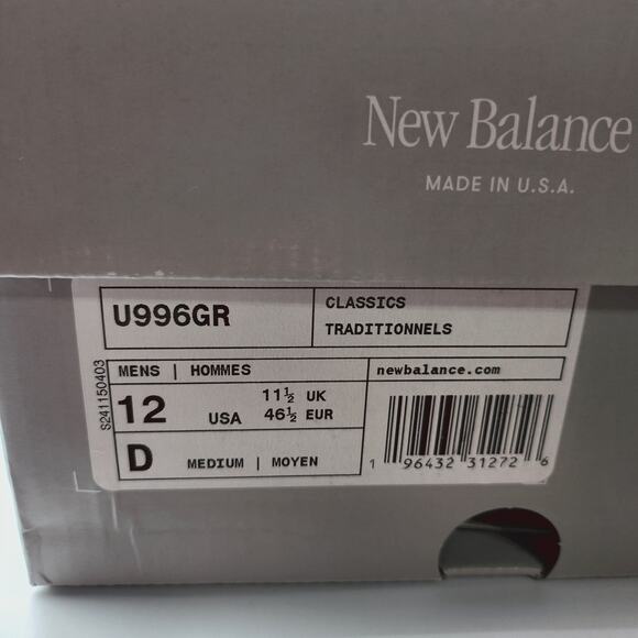 Mens Size 12 New Balance Running Shoes 996 Round Toe Suede Gray Silver U996GR main image 4